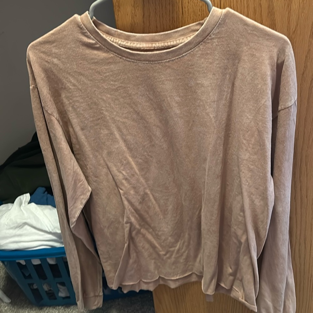 ANISTAR Crop Top Size Large Women Casual Long Sleeve tan shirt